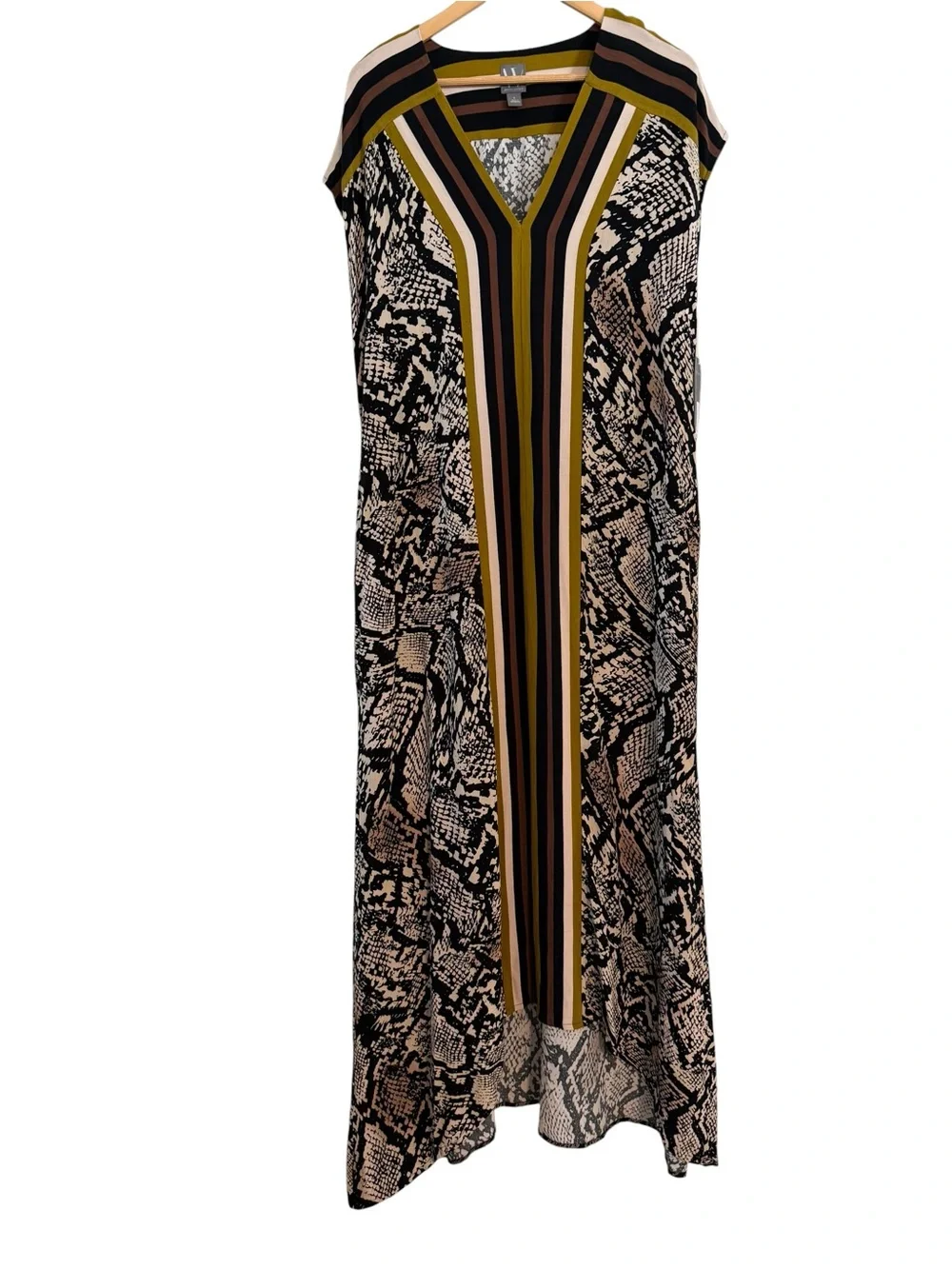 NEW Snake Print Maxi Dress V Neck Tie Back Flowy Boho Size Large